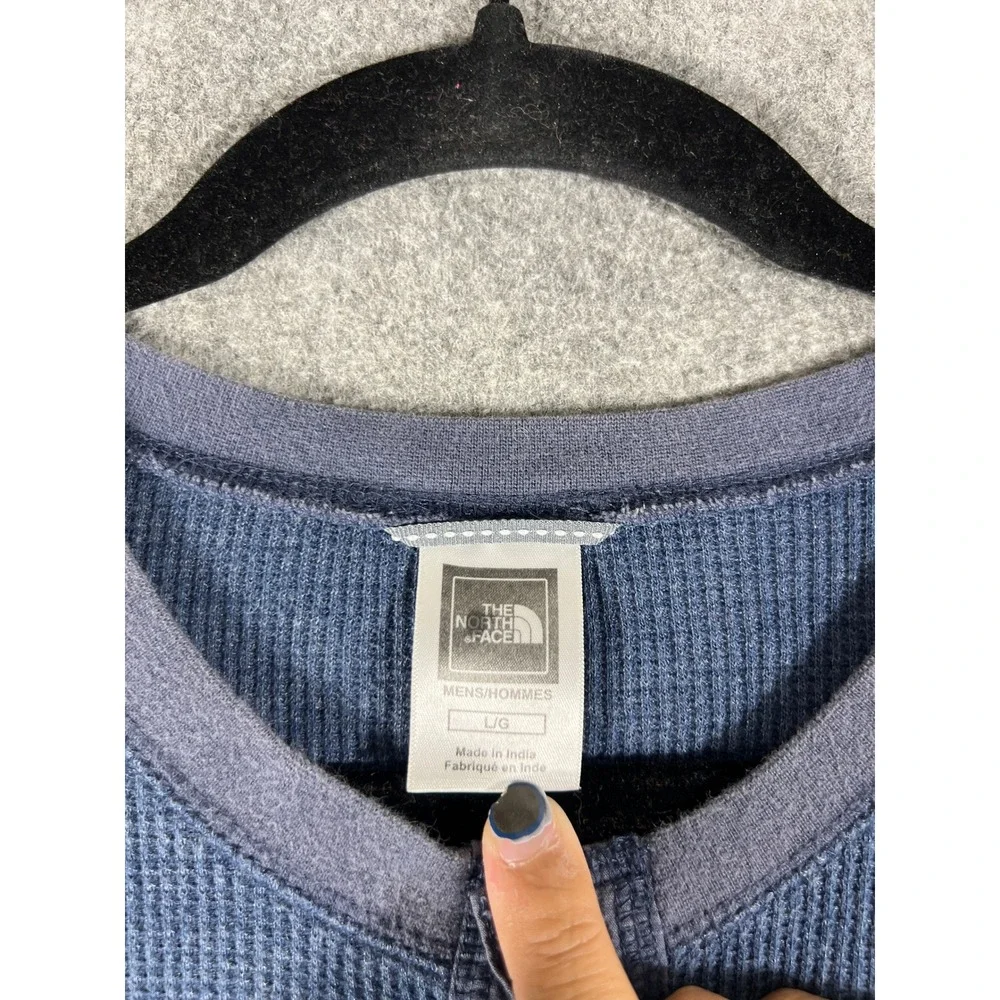 The North Face Henley shirt Mens Blue Large Waffle Knit Thermal Long Sleeve